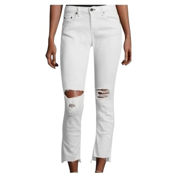 Rag & Bone Dre Capri Distressed Skinny Jeans Custom Dyed Coral Size 25 NEW! - Picture 2 of 13